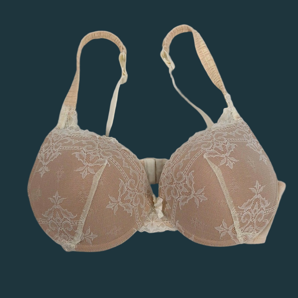 Felina Lingerie Padded Underwire Bra Size 34D Nude with Cream Lace Overlay